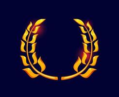 Golden laurel branches wreath, game asset badge vector