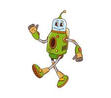 Cartoon funny retro robot, droid groovy character vector