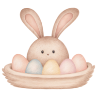 easter element, Cute rabbit watching over colorful Easter eggs in nest png