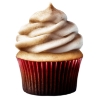 Delicious cupcake with creamy frosting and red wrapper isolated on transparency background png
