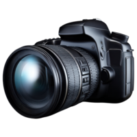Professional camera with large lens and sleek design isolated on transparency background png