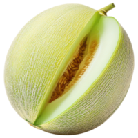 Fresh green melon with smooth texture and seeds isolated on transparency background png