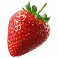Fresh, ripe strawberry with vibrant red color and green isolated on transparency background png
