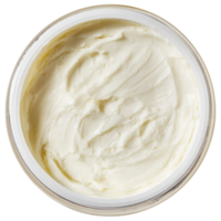 Body cream with smooth texture in clear jar, perfect for skincare routines. isolated on transparency background png