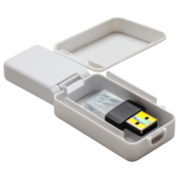 USB flash drive case with open lid, showcasing drive inside, is practical and sleek. isolated on transparency background png