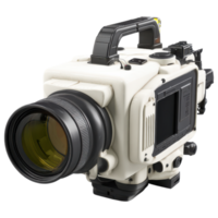 Vintage emergency equipment camera with large lens and sturdy handle designed for professional use in challenging environments png