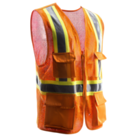 High visibility emergency equipment vest with reflective stripes and multiple pockets for safety and utility use in hazardous environments png