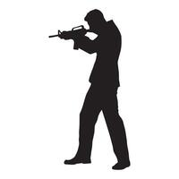 Silhouette of man with gun on white background vector