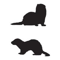 Two black silhouettes of otters on a white background vector
