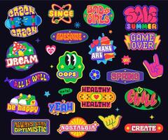 Y2k retro funky groovy stickers and labels patch vector