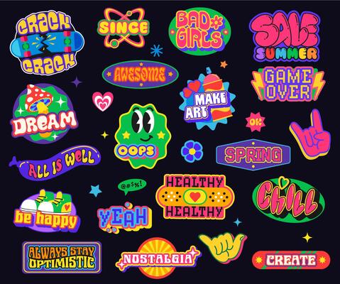 Y2k retro funky groovy stickers and labels patch