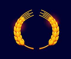 Golden wheat wreath badge, game asset gold frame vector