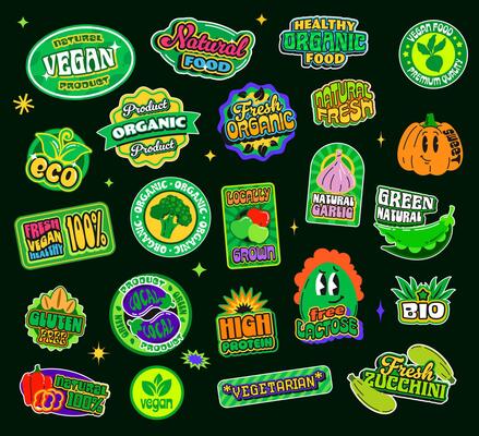 Organic vegan food y2k groovy patch stickers