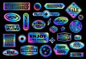Iridescent gradient hologram y2k groovy stickers vector