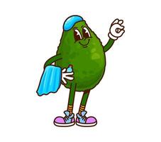 Avocado groovy cheerful character in swimming cap vector