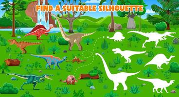 Kids game, find the correct shadow of dinosaurs vector