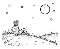 Stargazing on a Hill Relaxing Constellations Coloring Page vector