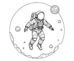 Astronaut in Space Coloring Page Line Art with Earth vector