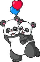 Big panda holding little panda and playing with balloons vector