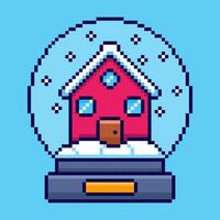 Pixel art Snow Globe House game asset design vector