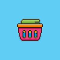 Pixel art Laundry Basket with Clothes game asset design vector