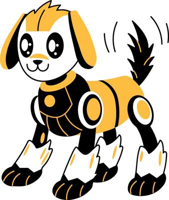 A hand drawn illustration of a robotic pet