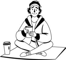 A poor character begging illustration in glyph style vector