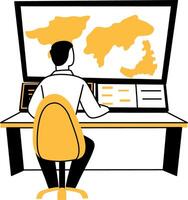 A character doing online monitoring, hand drawn illustration vector