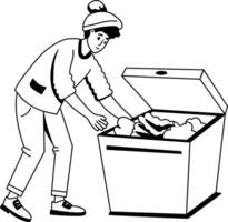 A glyph illustration of character doing dumpster diving vector