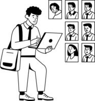 A character doing job hunting on laptop, illustration in glyph style vector