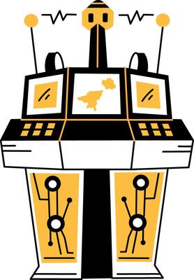 A hand drawn illustration of a futuristic machine