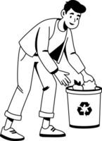 A character picking trash illustration in glyph style vector