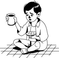 Poor child holding a box illustration in glyph style vector