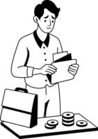 A glyph illustration of man holding empty wallet depicting he has no money vector