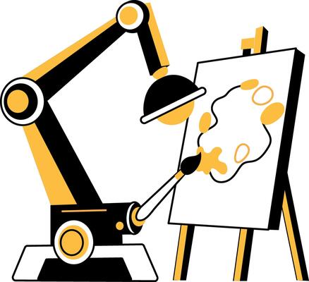 Ai painter robot illustration in hand drawn style