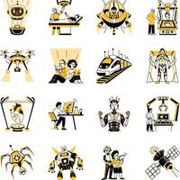 Collection of Hand Drawn Robotics Illustrations vector