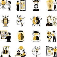 Collection of Artificial Intelligence Drawing Illustrations vector