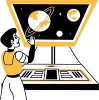 A character doing space research, hand drawn illustration vector