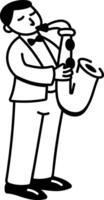 A doodle style icon depicting a saxophone player performing vector