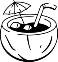 A sketchy style icon showing a coconut drink with straw vector