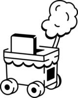 A doodle style icon showing a candy cart with treats vector