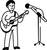A sketchy style icon showing a guitar performance scene vector