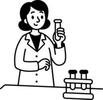 A hand drawn style icon depicting a scientist working in lab vector