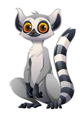 Cute lemur sitting with wide eyes and a playful smile. Cartoon illustration