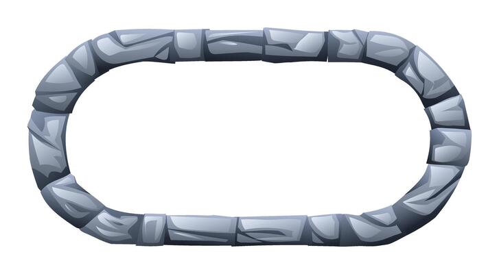 Rounded rectangle stone frame made of jagged stone pieces. Cartoon illustration