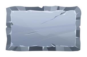 Rectangular stone board with sharp edges and fractures, creating an angular and rough surface. Stone banner element for game and web. Ui or gui design element. Cartoon illustration vector