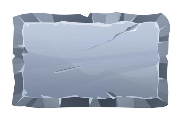 Rectangular stone board with sharp edges and fractures, creating an angular and rough surface. Stone banner element for game and web. Ui or gui design element. Cartoon illustration