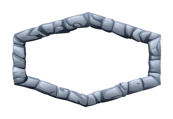 Stone frame made of jagged pieces, enclosing a blank surface. Cartoon illustration