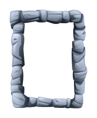Rectangular stone frame made of jagged stone pieces, enclosing a blank space in the middle. Cartoon illustration