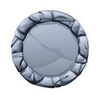 Round stone frame made of jagged stone pieces, with a fractured surface in the middle. Stone banner element for game and web. Ui or gui design element. Cartoon illustration vector